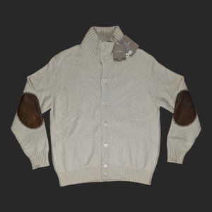 Ermenegildo Zegna | Men's Cashmere Button Up Cardigan Cream Leather Medium NWT